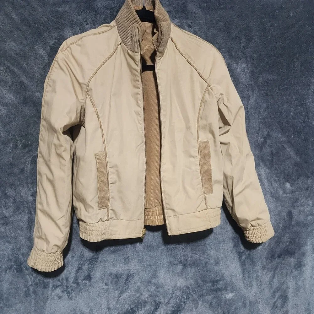 Vtg 90s Current Seen Reversible Corduroy Bomber Jacket Tan Beige Lined - Picture 4 of 13